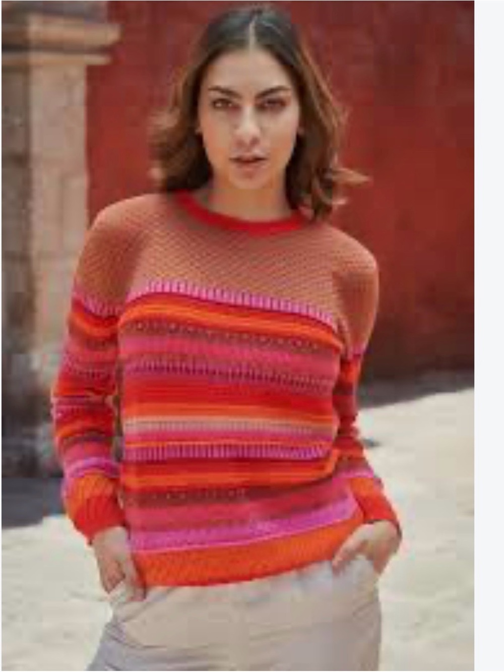 SOL Alpaca bright striped sweater sz XS S orange pink